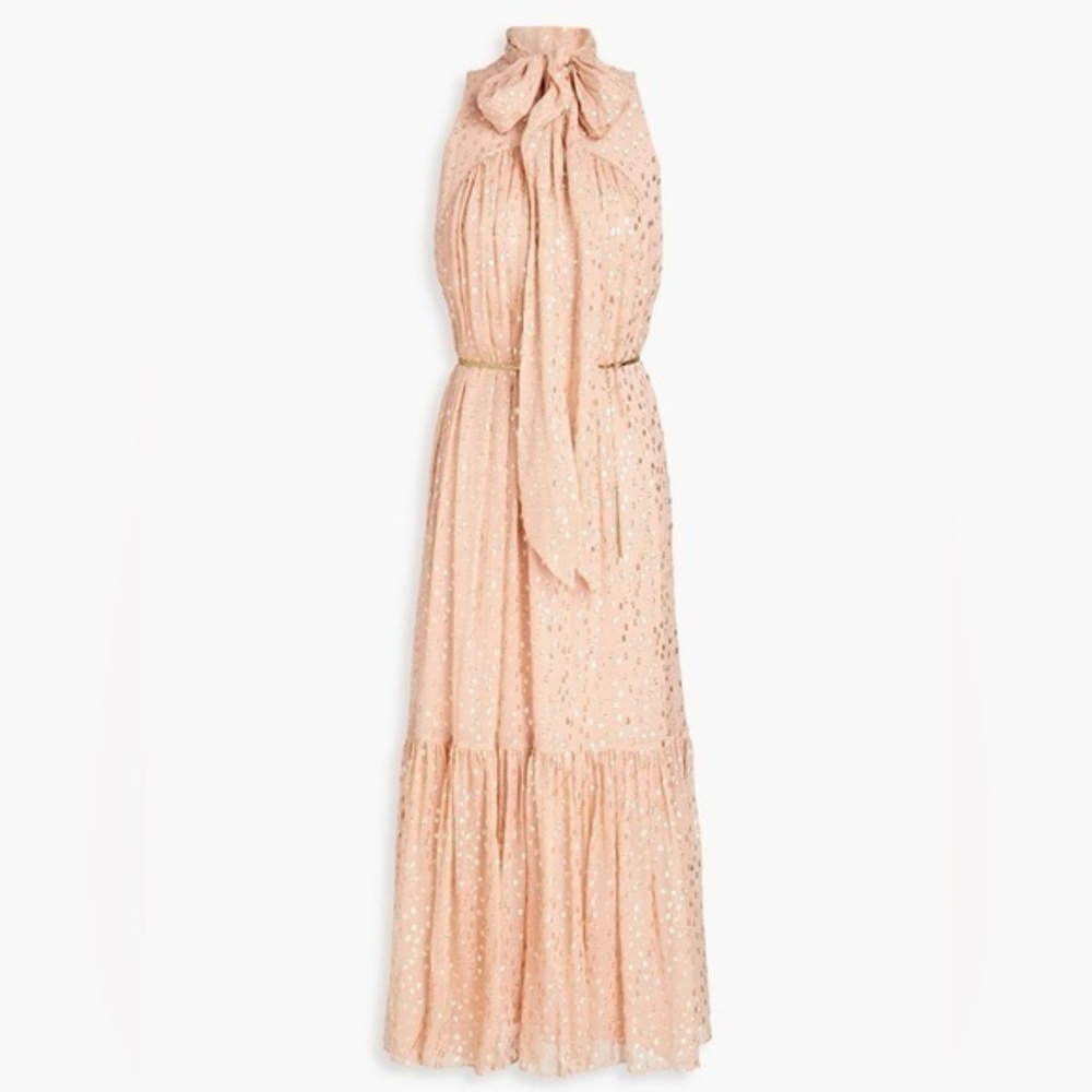 ZIMMERMANN Sleeveless TIE NECK Dress With Belt Size 2 Blush Pink Gold Color